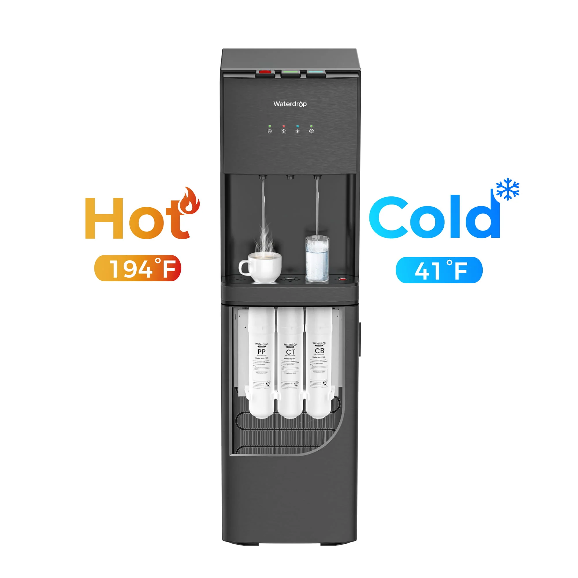 Waterdrop Y1CH-BC 8-Stage Advanced Filtration Bottleless Water Cooler, Black