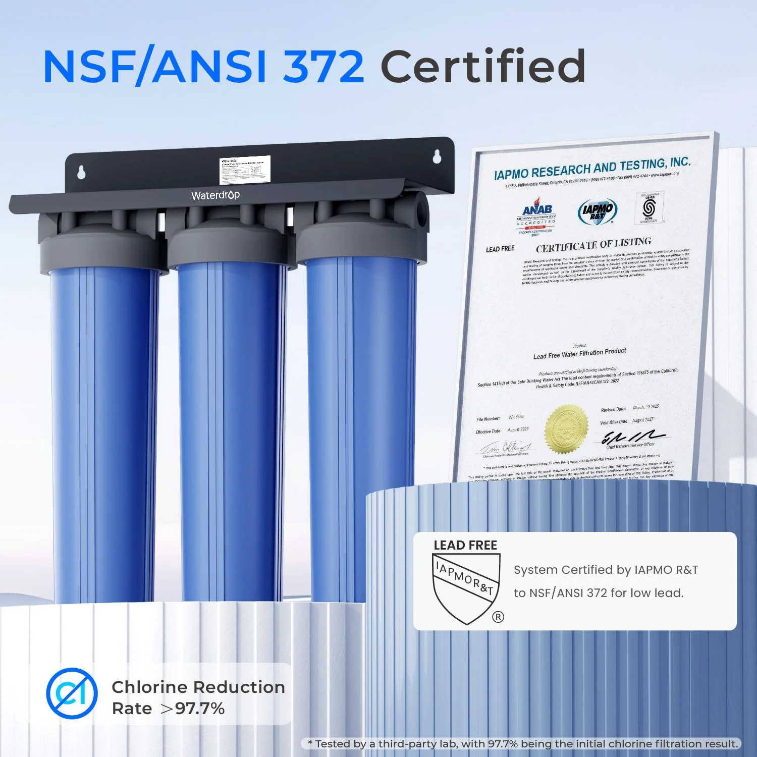 Waterdrop 3-Stage Whole House Water Filter System with 2 WF20F Replacement Filters
