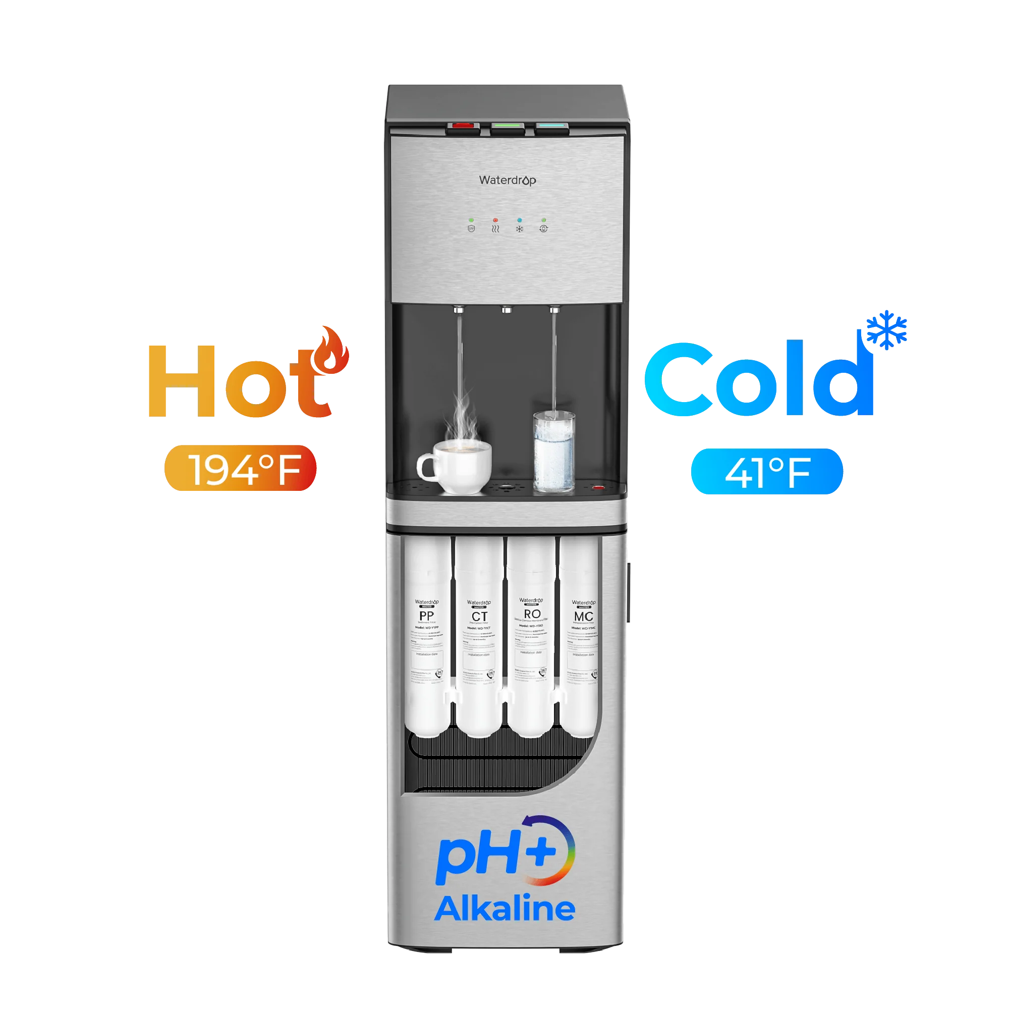 Waterdrop Y1CH Mineral Reverse Osmosis Bottleless Water Cooler, Silver