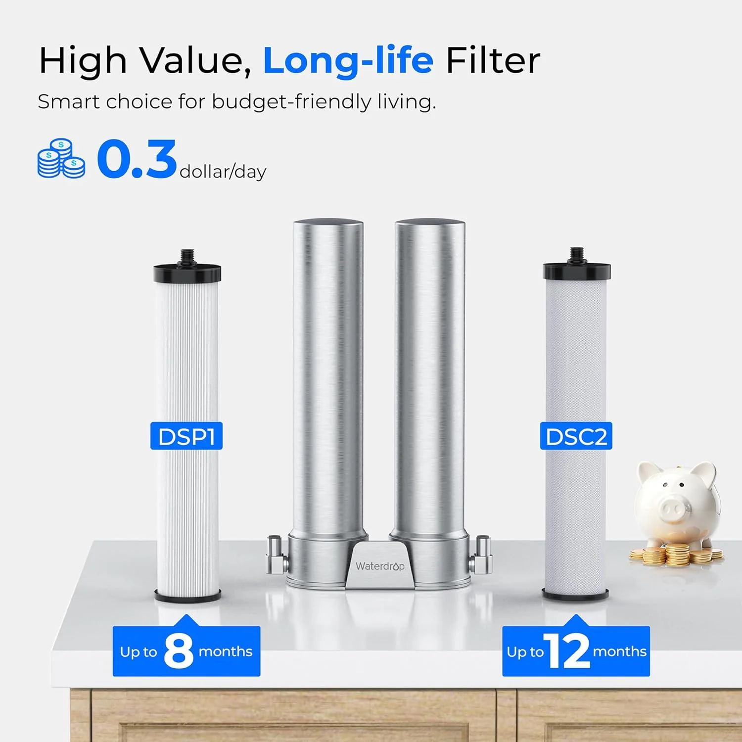 Waterdrop DST Stainless Steel Under Sink Water Filter System